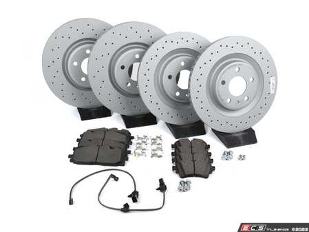 ES#4447269 - 4M0615301AN4KT - Front & Rear Performance Brake Service Kit - Featuring Zimmermann Cross-Drilled rotors and Brembo ceramic brake pads - Includes set screws, brake wear sensors, and silicone brake lubricant - Assembled By ECS - Audi