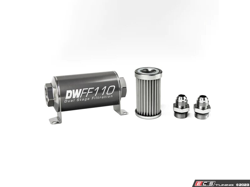 DeatschWerks Stainless Steel 5/16in 10 Micron Universal Inline Fuel Filter Housing Kit (110mm) main image 1
