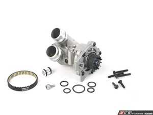 ES#4752748 - 06H121026DDKTKT5 - Upgraded Aluminum Water Pump Kit with Tools - Includes a new water pump, belt, aluminum thermostat/housing, temperature sensor, aluminum union piece, hardware, and the tools - Assembled By ECS - Audi Volkswagen