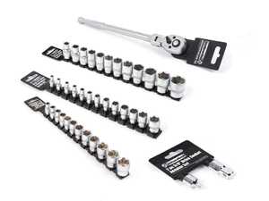 ES#4780753 - 005981SCH01A06KT - Universal 40 Piece Metric Socket Set With Flex Head Ratchet - This complete 40 piece socket set includes a 3/8" flex head ratchet, 2 3/8" adapters to allow the ratchet to work with 1/4" and 1/2", and 37 sockets of the most common drives. - Enthusiast Bundles - Audi BMW Volkswagen Mercedes Benz MINI Porsche