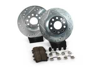 ES#3990292 - K7324 - Power Stop Z23 Evolution Sport Front & Rear Brake Kit (350mm/330mm) - A performance complete 4-wheel upgrade featuring precision cross-drilled & slotted rotors, low-dust carbon-fiber ceramic pads, and integrated electronic wear sensors. - Power Stop - Audi Volkswagen