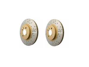 ES#4819003 - dba2526xKT - DBA Front Street Series XGold Brake Rotors  - Pair  11.02" (280x22) - Street Series X Gold provides all the benefits of Street Series, with a premium non-directional cross drilled and slotted design, plus an attractive gold finish on the rotor hub. - DBA - MINI