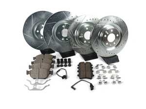 ES#3990084 - K6130-26 - Power Stop Z26 Street Warrior Front & Rear Brake Kit (356mm/330mm) - A complete 4-wheel performance brake upgrade featuring drilled & slotted rotors and high-performance carbon-fiber ceramic pads. - Power Stop - Audi