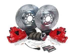 ES#3158186 - KC914-26 - Z26 Extreme Front Brake Service Kit - with Powder-Coated Calipers (312x25) - Featuring carbon fiber and ceramic hybrid pads that resist fade to 1500 degrees with cross-drilled and slotted performance rotors - Power Stop - Audi Volkswagen