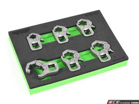 ES#4829840 - RFW100 - 6 Piece 3/8 Drive Ratcheting Flare Nut Wrench Set - Handle a variety of jobs with ease by using this ratcheting flare nut wrench set - from brakes to A/C service, these will help you along the way. - VIM Tools - Audi BMW Volkswagen Mercedes Benz MINI Porsche