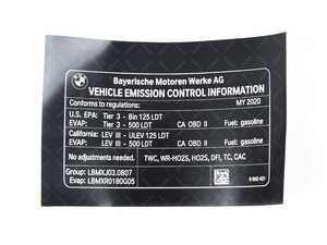 ES#4211249 - 71228602431 - LABEL "EXHAUST EMISSION" - Genuine BMW - BMW