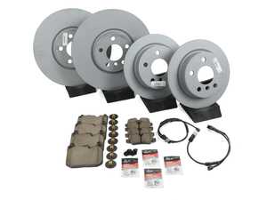 ES#4266047 - 34106881045KT3 - Front & Rear Brake Service Kit - JCW Plain Face Front Rotors - Featuring Zimmerman rotors and ECS DD23 "Daily Driver" ceramic pads. - Assembled By ECS - MINI