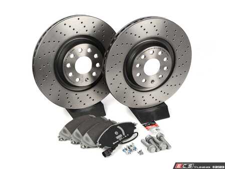 ES#4820752 - mk7glifbsKT - Front Brake Service Kit (340x30) - Features Brembo Cross Drilled Rotors And Brembo NAO Ceramic pads - Assembled By ECS - Audi Volkswagen