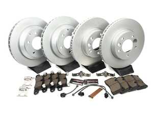 ES#3989202 - CRK6724 - Power Stop Z23 Evolution Sport Coated Front & Rear Brake Kit (330mm/330mm) - A premium 4-wheel upgrade package featuring high-carbon smooth Geomet coated performance rotors, low-dust carbon-fiber ceramic pads, and integrated electronic wear sensors. - Power Stop - Volkswagen