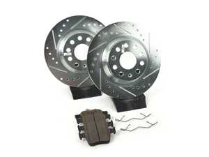 ES#3990274 - K7176-26 - Power Stop Z26 Street Warrior Rear Brake Kit (300mm) - A performance rear-wheel brake upgrade featuring drilled & slotted solid rotors and high-performance carbon-fiber ceramic pads. - Power Stop - Audi Volkswagen