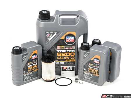 ES#4659470 - 202361KT - Liqui Moly Top Tec - Oil Service Kit (0w-20) - Includes LiquiMoly Top Tec 6200 508.00/509.00 0W20 oil, Genuine Audi Filter, drain plug, and washer for a complete oil service - Assembled By ECS - Audi
