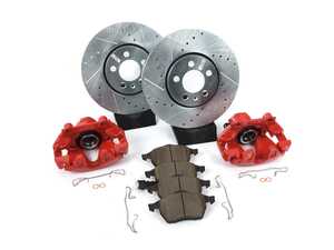 ES#3158184 - KC898-26 - Power Stop Z26 Extreme Street Warrior Front Brake Kit with Calipers (288mm) - A direct-fit upgrade with drilled & slotted zinc-plated rotors, red powder-coated calipers, and extreme-performance carbon-fiber ceramic pads. - Power Stop - Volkswagen