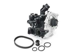 ES#4818763 - 06L121111P - Upgraded Heavy Duty Thermostat / Water Pump Belt Kit - Includes thermostat, water pump, belt, union, and O-rings. - Hamburg Tech - Audi Volkswagen Porsche