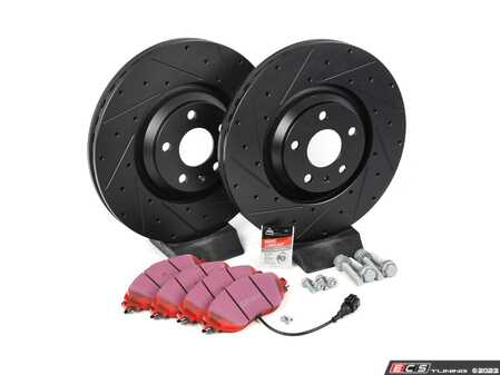 ES#3537686 - 025997ECS0585KT -  Front Brake Service Kit (340x30) - Featuring ECS V5 drilled and slotted rotors and ECS EP24 Enthusiast Performance pads - Assembled By ECS - Audi Volkswagen