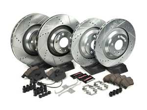 ES#3156849 - K4013 - Power Stop Z23 Evolution Sport Front & Rear Brake Kit (347mm/330mm) - A direct-fit performance upgrade with drilled & slotted zinc-plated rotors and low-dust carbon-fiber ceramic pads. - Power Stop - Audi