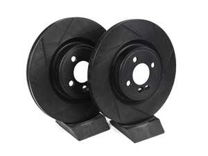 ES#4466671 - 23002-32005 - R1 Concepts Disc Brake Rotor Set - Slotted - Black JCW Front Pair 12.44" (316x22) - Upgrade to a slotted rotors for improved braking - R1 Concepts - MINI