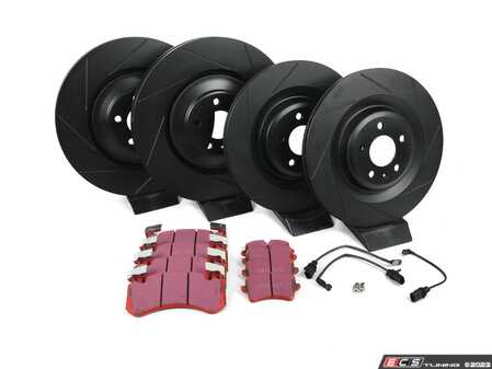 ES#4818828 - 4H0615601P-SKT - Front And Rear Performance Brake Service Kit  - Featuring ECS V5 Slotted rotors and EBC Redstuff Brake pads - Assembled By ECS - Audi