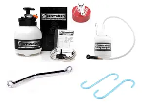 European Pressure Brake Bleeder & Catch Bottle With Caliper Hook Set, Billet Aluminum Cap, And Bleeder Wrench