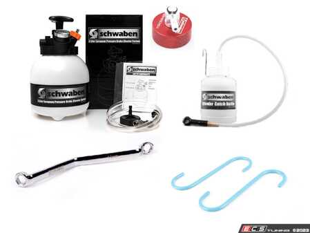 ES#4849765 - 007237SCH01A2KT - European Pressure Brake Bleeder & Catch Bottle With Caliper Hook Set, Billet Aluminum Cap, And Bleeder Wrench - This set includes everything you need to bleed your brakes - and now you can buy the bleeder, catch bottle, a set of caliper hooks, a billet aluminum swivel cap for your master cylinder, and a bleeder wrench, all in one kit! - Enthusiast Bundles - Audi BMW Volkswagen MINI Porsche