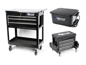 27 Inch 4 Drawer Tool Cart & 5 Gallon Parts Washer With 3 Drawer Toolbox Roller Seat