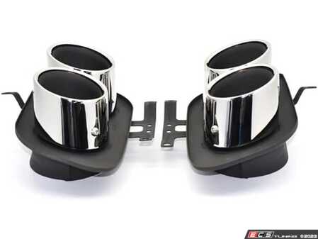 ES#4849862 - 992.08.00.620 - Porsche 992 Exhaust Tips Pair - Chrome - Sport quad tailpipe tips for Porsche Carrera 992 with 3.0L, 3.8L and 4.0L engines 2019-23. Converts to quad look with 90 mm tailpipe tip, left and right. - Racing Dynamics - Porsche