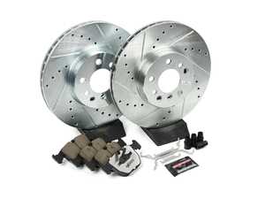 ES#3477799 - K879-26 - Z26 Street Warrior Brake Kit - Front - Includes performance drilled and slotted rotors and Power Stop's Extreme Carbon-Fiber Ceramic pads. - Power Stop - BMW