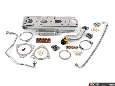 ES#4220296 - 11652444367KT1 - Installation Kit For Turbo - Full Kit Upgrade - Used to install a new stock turbo, includes both types of the 3 point triangular gaskets, use only one. Upgraded braided ECS turbo oil line. - Assembled By ECS - MINI
