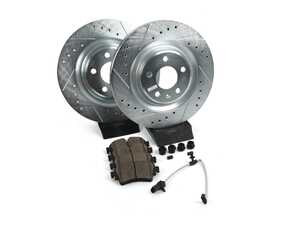 ES#3990444 - K8043 - Power Stop Z23 Evolution Sport Rear Brake Kit (330x22) - A performance rear-wheel brake upgrade featuring drilled & slotted rotors and low-dust carbon-fiber ceramic pads. - Power Stop - Audi