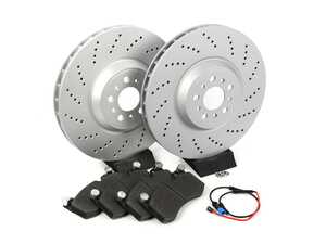 ES#4685664 - 34108093705AKT - Front Brake Service Kit - Featuring Performance V5 Drilled Rotors - Assembled By ECS - BMW
