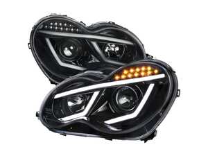 ES#4872373 - LHP-BW20301JM-TM - 2001-2007 Mercedes Benz W203 C Class Sedan Projector Headlights W/ LED Light Bar & LED Turn Signal Lights (Matte Black Housing/Clear Lens) - Plug & Play Lighting Solution - US Spec Set - Add new life to the front of your Mercedes! - Spec-D Tuning - Mercedes Benz