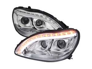 ES#4872382 - LHP-BW22000-TM - 1998-2006 Mercedes Benz W220 S Class LED Bar Projector Headlights W/ LED Turn Signal Lights (Chrome Housing/Clear Lens) - Plug & Play Lighting Solution - US Spec Set - Add new life to the front of your Mercedes! - Spec-D Tuning - Mercedes Benz