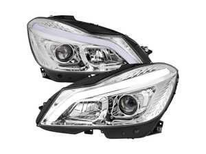 ES#4872418 - LHP-BW20412-SQ-T - 2012-2014 Mercedes-Benz W204 C-Class Switchback Sequential LED Bar Projector Headlights (Chrome Housing/Clear Lens) - Plug & Play Lighting Solution - US Spec Set - Add new life to the front of your Mercedes! - Spec-D Tuning - Mercedes Benz