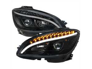ES#4872436 - LHP-BW20408JM-TM - 2008-2011 Mercedes Benz W204 C Class Projector Headlights W/ LED Light Bar & LED Turn Signal Lights (Matte Black Housing/Clear Lens) - Plug & Play Lighting Solution - US Spec Set - Add new life to the front of your Mercedes! - Spec-D Tuning - Mercedes Benz