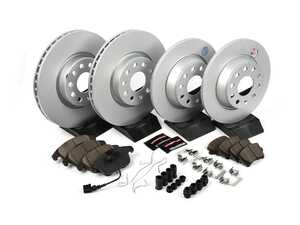 ES#3989259 - CRK7339 - Power Stop Z23 Evolution Sport Coated Front & Rear Brake Kit (312mm/282mm) - A premium 4-wheel upgrade package featuring high-carbon smooth Geomet coated performance rotors, low-dust carbon-fiber ceramic pads, and integrated electronic wear sensors. - Power Stop - Audi Volkswagen