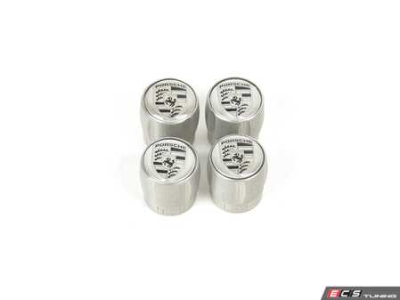 ES#3321084 - 99104460268 - Black Porsche Crest Silver Valve Stem Caps - Set of Four - Subtle, but exciting - Genuine Porsche - Porsche