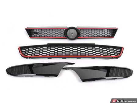 ES#2972598 - 015361ECS02A-02 - GLI Grille Set - With Red Trim - Four-piece black honeycomb grille set with red trim and badge holders - ECS - Volkswagen