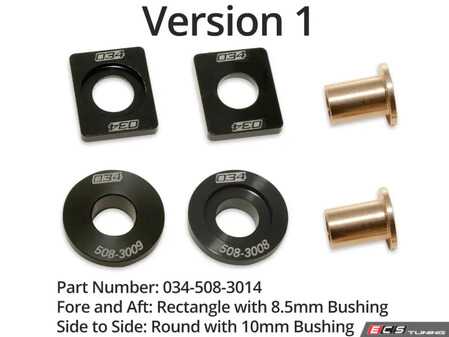 ES#4880768 - 034-508-3014 - Billet Solid Shifter Bushing Kit - Version 1 - Due to the occasional oddball part crossover between chassis and years, please measure the pivot shaft diameter to ensure the version you order has the correct bushing inner diameters. Rectangle 8.5mm, Round 10mm - 034Motorsport - Audi Volkswagen