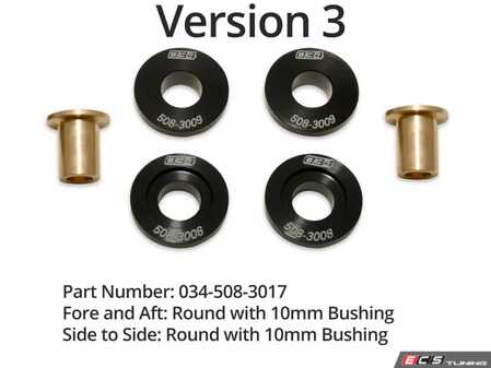 ES#4880770 - 034-508-3017 - Billet Solid Shifter Bushing Kit - Version 3 - Due to the occasional oddball part crossover between chassis and years, please measure the pivot shaft diameter to ensure the version you order has the correct bushing inner diameters. Round 10mm, Round 10mm - 034Motorsport - Audi Volkswagen