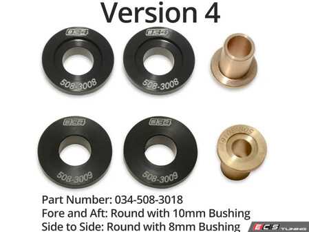 ES#4880771 - 034-508-3018 - Billet Solid Shifter Bushing Kit - Version 4 - Due to the occasional oddball part crossover between chassis and years, please measure the pivot shaft diameter to ensure the version you order has the correct bushing inner diameters. Round 10mm, Round 8mm - 034Motorsport - Audi Volkswagen