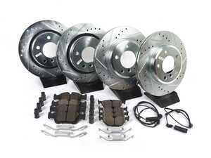 ES#3477795 - K871-26 - BMW E46 Z26 Street Warrior Brake Kit - Front and Rear - Includes performance drilled and slotted rotors and Power Stop's Extreme Carbon-Fiber Ceramic pads. - Power Stop - BMW