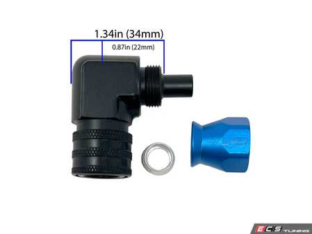 ES#4690292 - 201-0233 - PTFE AN6 90 Degree Fitting To 9.89 Female QC - AN-6 PTFE 90-degree fitting to 9.89mm female quick connect. Featuring the air hose style quick release. - Precision Raceworks - Audi BMW Volkswagen Mercedes Benz MINI Porsche