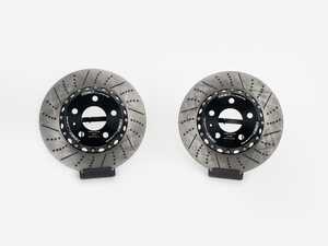 ES#4883799 - 050887la01KT - 2-Piece Lightweight Rear Brake Rotors - Pair (300x12) - Direct bolt-on, dimpled and slotted replacements that offer improved braking and increased brake cooling capacity! - ECS - Audi