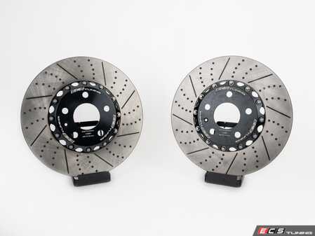 ES#4883772 - 050873la01KT - 2-Piece Lightweight Front Brake Rotors - Pair (320x30) - Direct bolt-on, dimpled and slotted replacements that offer improved braking and increased brake cooling capacity! - ECS - Audi