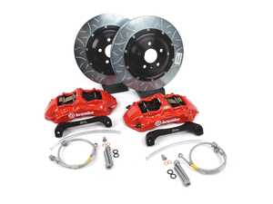 ES#2996950 - 1M3.8061A - Brembo GT Front Big Brake Kit - 2 Piece Slotted Type-3 Rotors (355x32)  - Featuring Red 6 piston calipers, stainless brake lines, and Brembo Sport brake pads - Brembo - Volkswagen