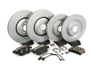 ES#4819450 - 4H0615301AN-PKT1 - Front And Rear Brake Service Kit  - Featuring ECS V5 Plain rotors, ECS DD23 Daily Driver brake pads, sensors, and hardware - Assembled By ECS - Audi