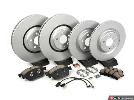 ES#4819450 - 4H0615301AN-PKT1 - Front And Rear Brake Service Kit  - Featuring ECS V5 Plain rotors, ECS DD23 Daily Driver brake pads, sensors, and hardware - Assembled By ECS - Audi