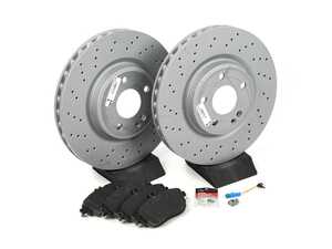 ES#3679582 - 2464212612KT4 - CLA250 Front Brake Service Kit - Featuring Zimmermann Coated Rotors and TRW Ceramic Brake Pads - Assembled By ECS - Mercedes Benz