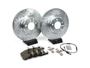 ES#3990172 - K6653 - Z23 Street Warrior Brake Kit - Front - Includes performance drilled and slotted rotors and Power Stop's Extreme Carbon-Fiber Ceramic pads. - Power Stop - BMW
