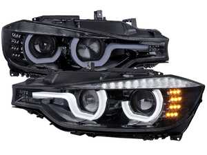 ES#4908513 - LHP-F3012G-HD-TM - HID Projector Headlights W/ LED U-Bar Angel Eyes & Turn Signals - Glossy Black Housing / Smoked Lens - Set your BMW apart from the crowd with Spec-D's custom headlights! - Spec-D Tuning - BMW