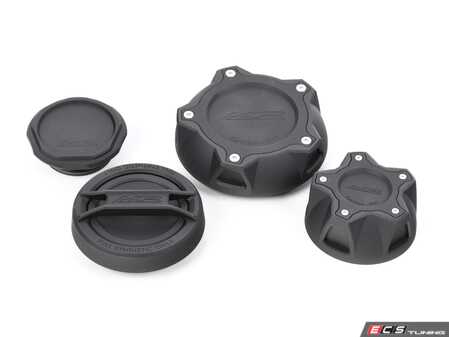 ES#4883020 - 622-0290-BLK - Black Billet Engine Fluid Cap Set - B58 / S58  - Functional and stunningly  stylish way to add a nice touch to any engine bay! - Precision Raceworks - BMW